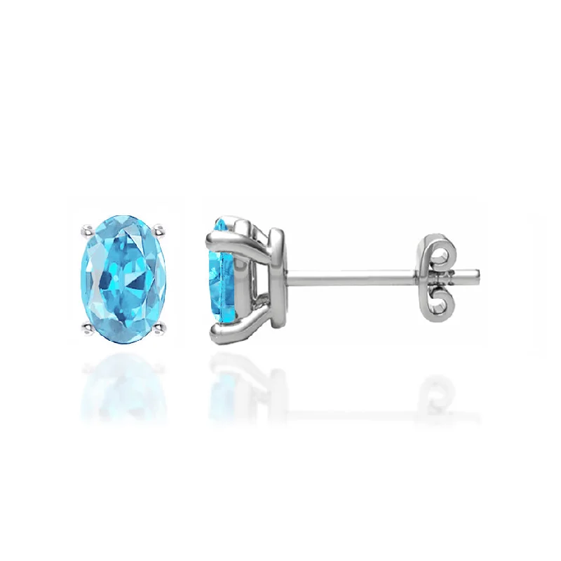 Stud Earrings for Gym Workout -SAVANNAH - Oval Aqua Spinel 18k White Gold Stud Earrings