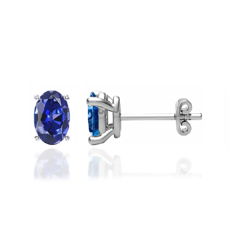 Stud Earrings for Formal Attire -SAVANNAH - Oval Bue Sapphire 18k White Gold Stud Earrings