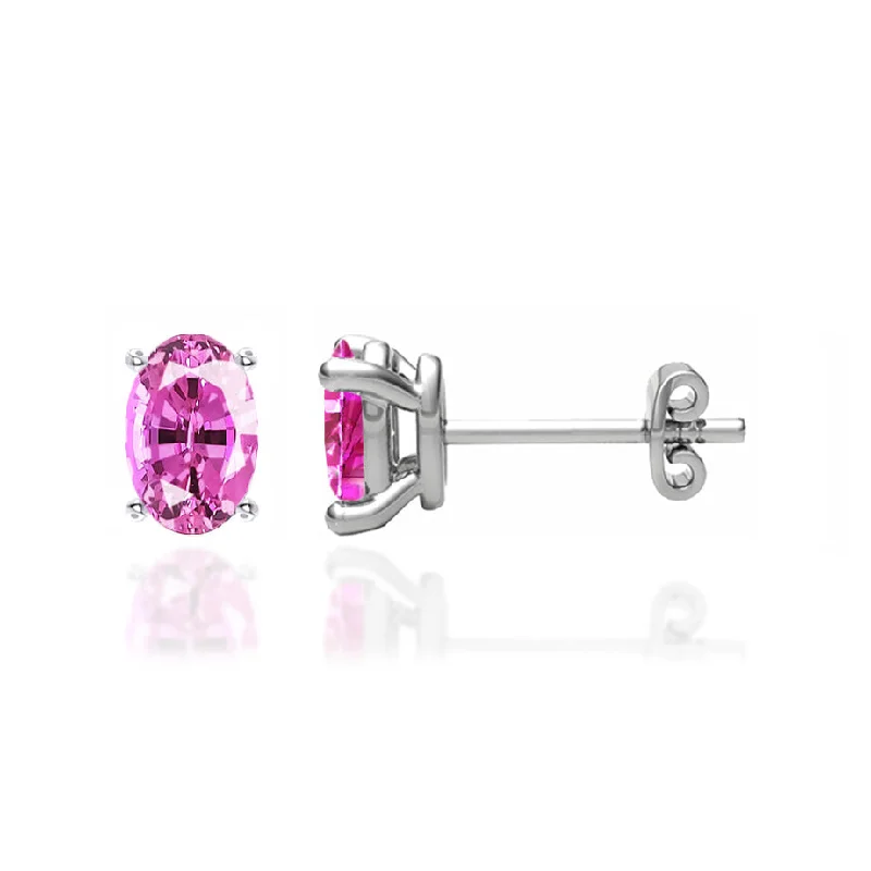 Stud Earrings for Evening Gown -SAVANNAH - Oval Pink Sapphire 18k White Gold Stud Earrings