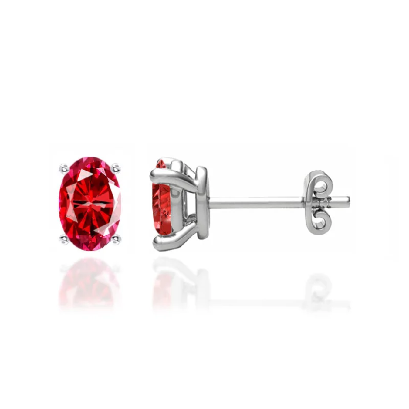 Stud Earrings for Work Attire -SAVANNAH - Oval Ruby 18k White Gold Stud Earrings