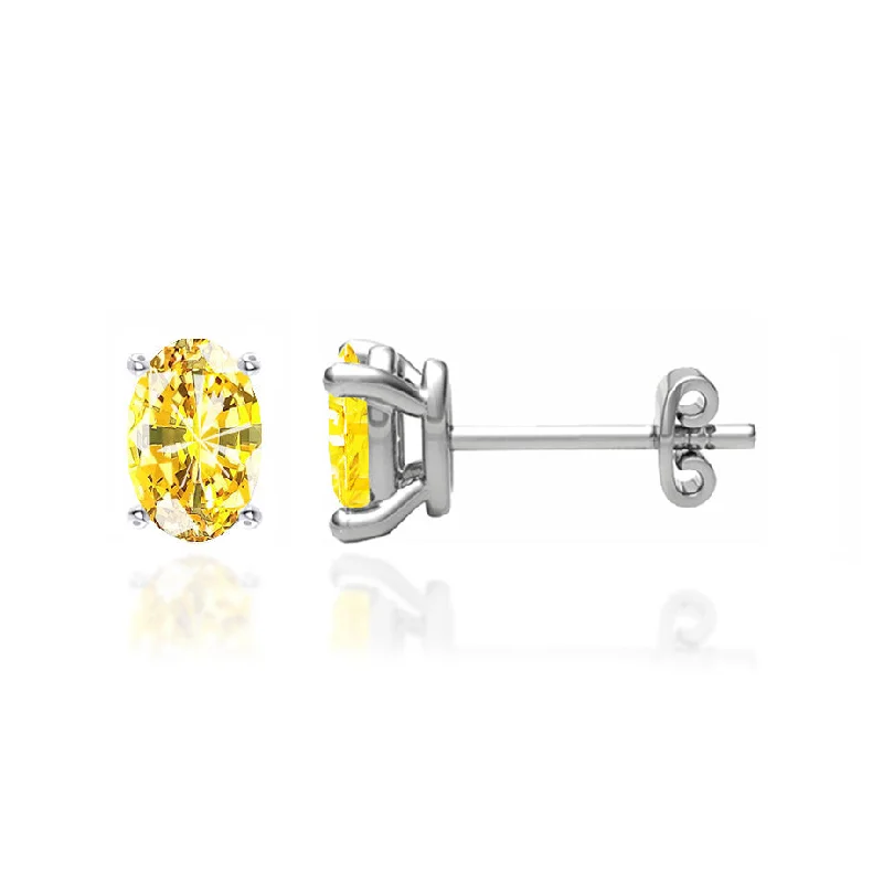 Stud Earrings for Concert Look -SAVANNAH - Oval Yellow Sapphire 18k White Gold Stud Earrings