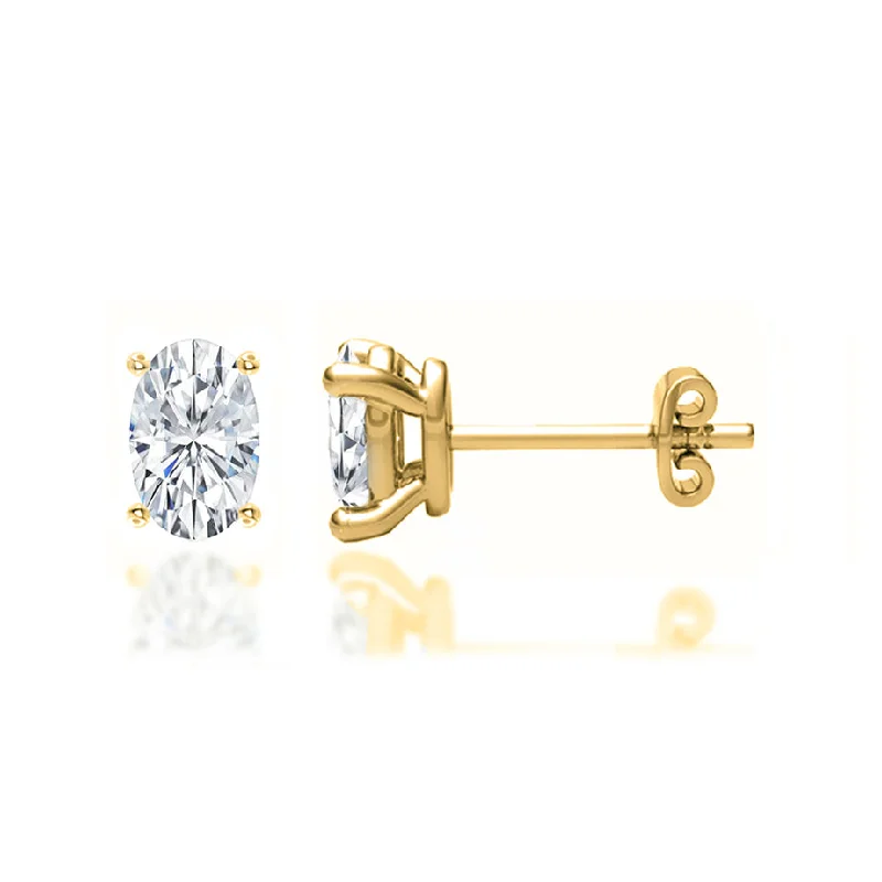 Screw Back Stud Earrings for Security -SAVANNAH - Oval Lab Diamond 18k Yellow Gold Stud Earrings