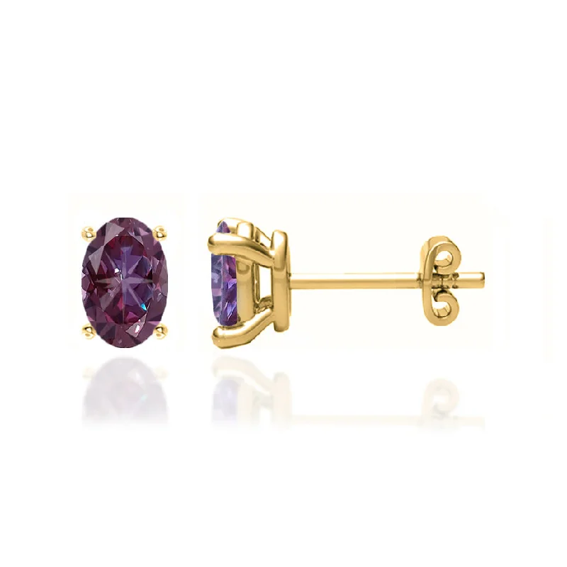 Stud Earrings for Everyday Glamour -SAVANNAH - Oval Alexandrite 18k Yellow Gold Stud Earrings