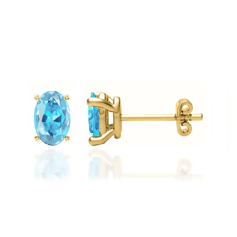 Stud Earrings for Work Attire -SAVANNAH - Oval Aqua Spinel 18k Yellow Gold Stud Earrings