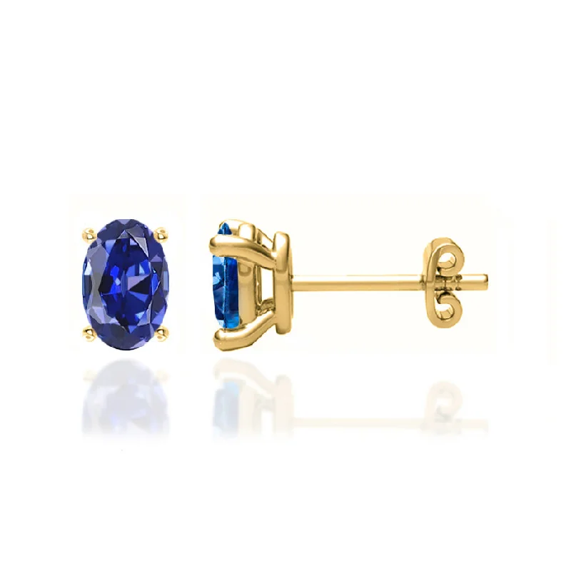 Stud Earrings for Party Look -SAVANNAH - Oval Bue Sapphire 18k Yellow Gold Stud Earrings