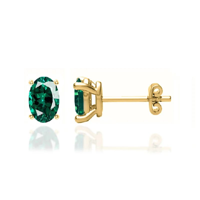 Stud Earrings for Concert Look -SAVANNAH - Oval Emerald 18k Yellow Gold Stud Earrings