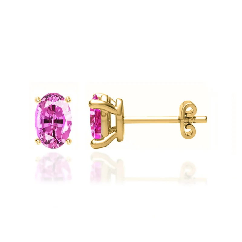 Stud Earrings for Formal Attire -SAVANNAH - Oval Pink Sapphire 18k Yellow Gold Stud Earrings