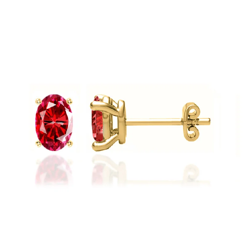 Stud Earrings for Festival Style -SAVANNAH - Oval Ruby 18k Yellow Gold Stud Earrings