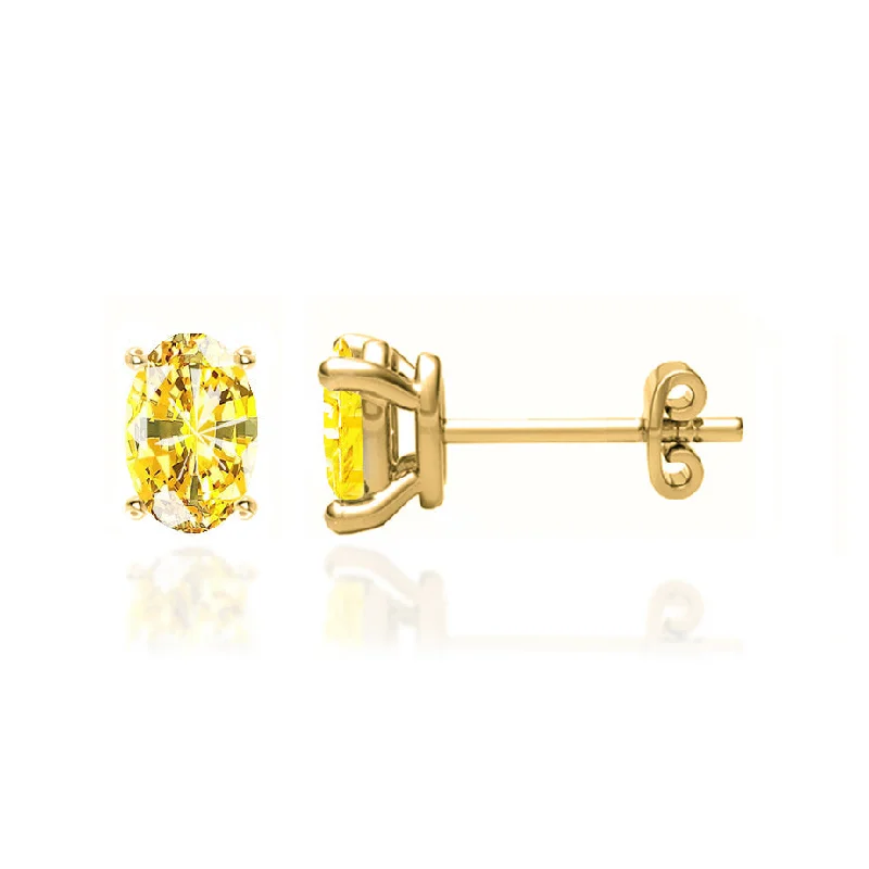 Stud Earrings for Evening Gown -SAVANNAH - Oval Yellow Sapphire 18k Yellow Gold Stud Earrings