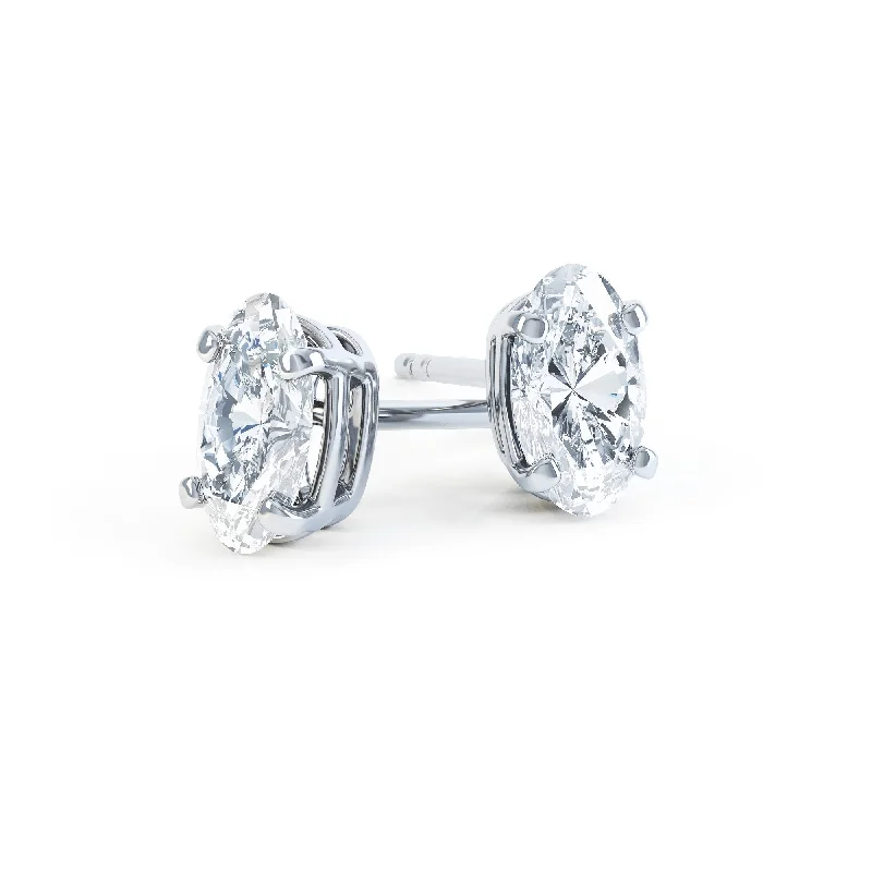 Stud Earrings for Prom Night -SAVANNAH - Oval Moissanite 950 Platinum Stud Earrings