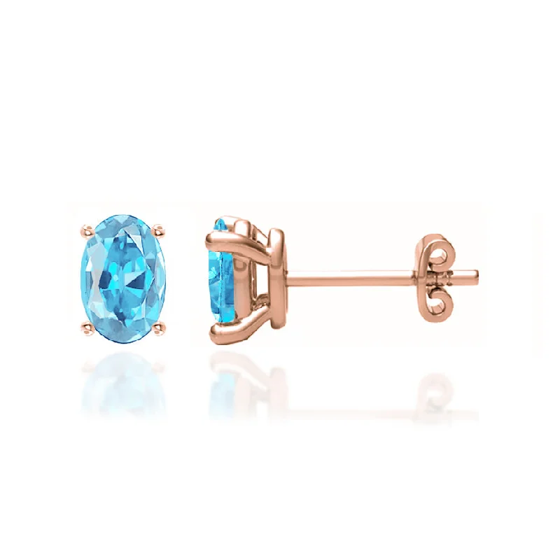 Small Stud Earrings for Delicate -SAVANNAH - Oval Aqua Spinel 18k Rose Gold Stud Earrings