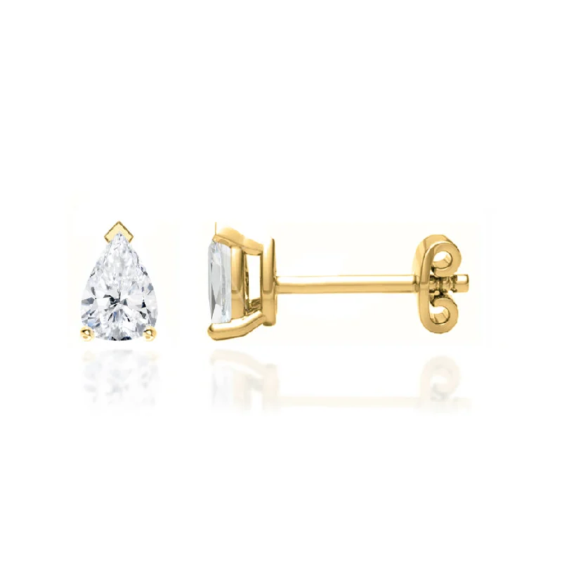 Leverback Stud Earrings for Comfort -SCARLETT - Pear Lab Diamond 18k Yellow Gold Stud Earrings