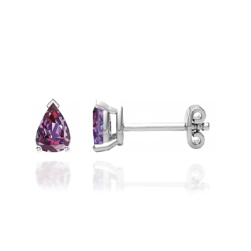 Stud Earrings with Rhinestones -SCARLETT - Pear Alexandrite 18k White Gold Stud Earrings