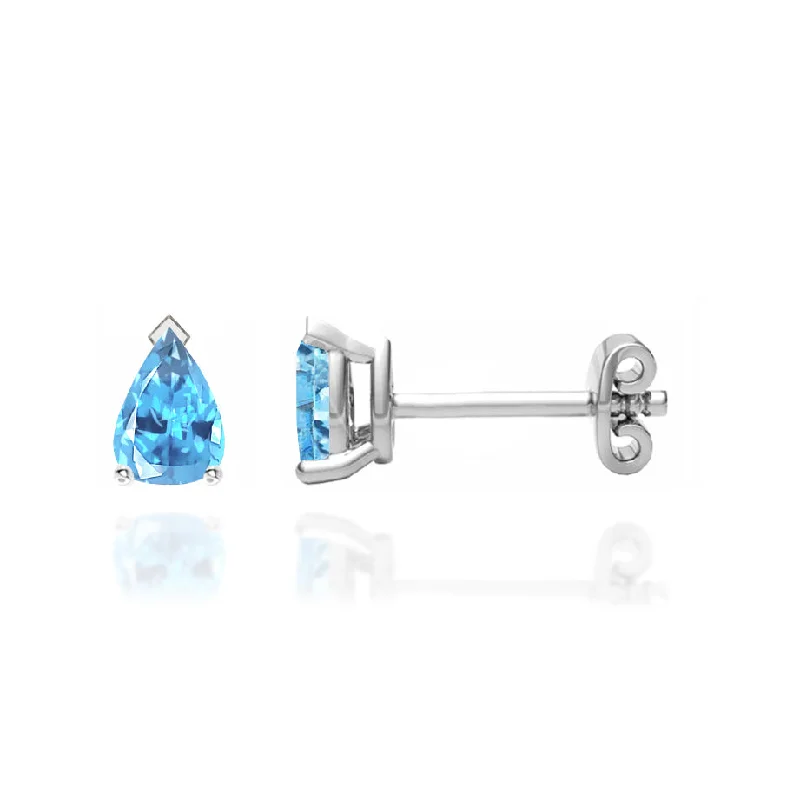 Stud Earrings with Crystals -SCARLETT - Pear Aqua Spinel 18k White Gold Stud Earrings