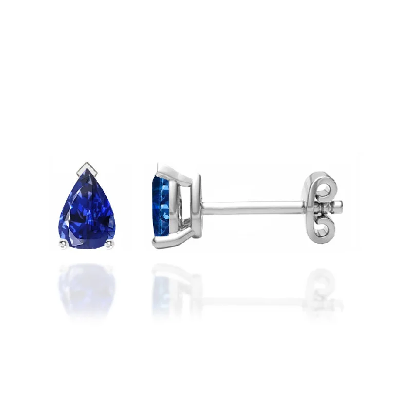 Detachable Stud Earrings with Charms -SCARLETT - Pear Blue Sapphire 18k White Gold Stud Earrings