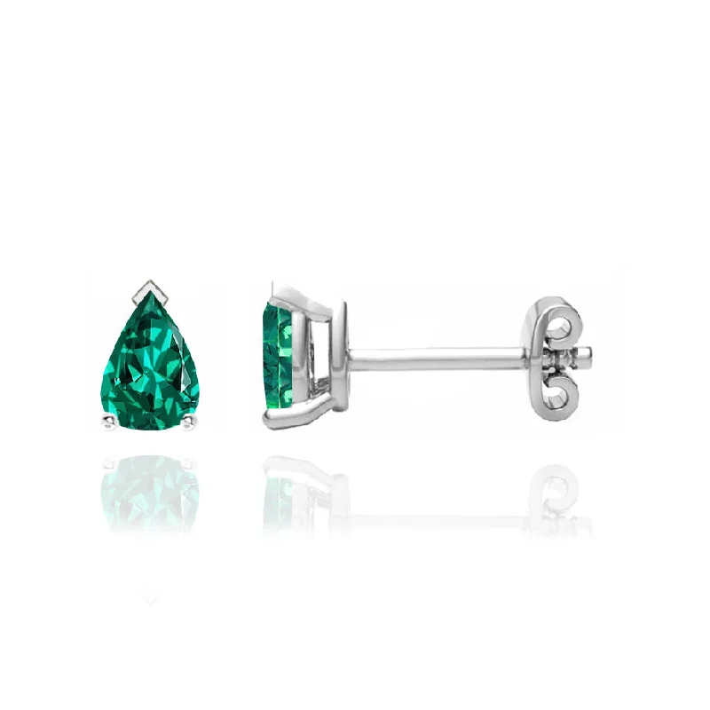 Multi Stud Earrings with Chains -SCARLETT - Pear Emerald 18k White Gold Stud Earrings