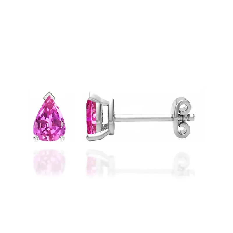 Screw Back Stud Earrings for Security -SCARLETT - Pear Pink Sapphire 18k White Gold Stud Earrings