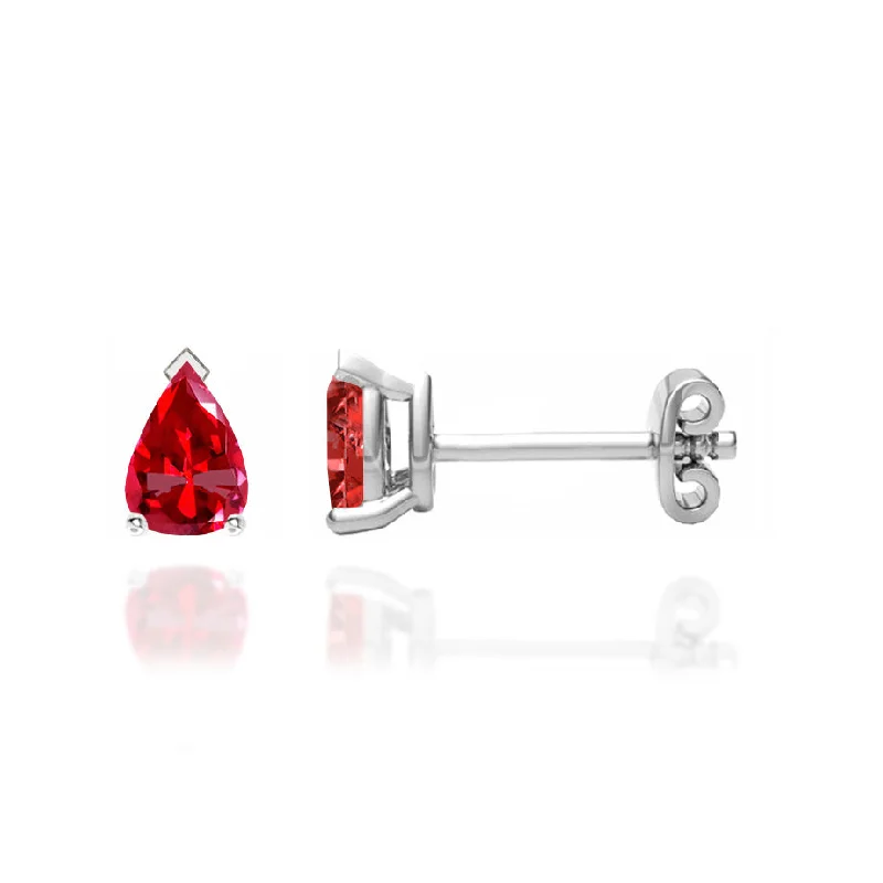 Double Stud Earrings for Impact -SCARLETT - Pear Ruby 18k White Gold Stud Earrings