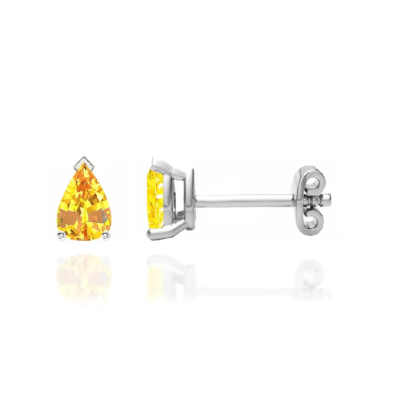 Push Back Stud Earrings for Convenience -SCARLETT - Pear Yellow Sapphire 18k White Gold Stud Earrings