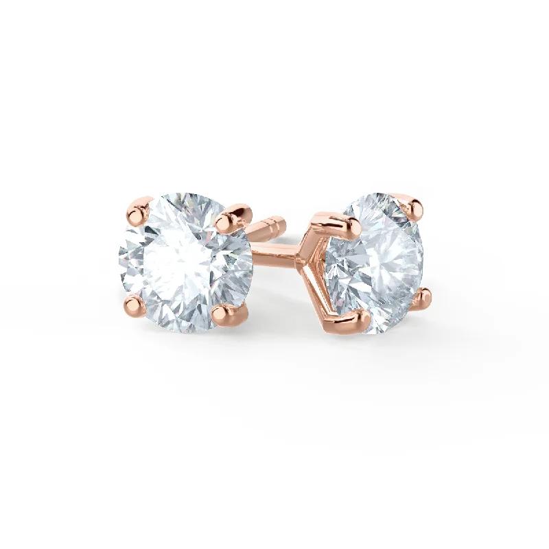 Double Stud Earrings for Impact -SENA - Round Moissanite 18k Rose Gold Stud Earrings