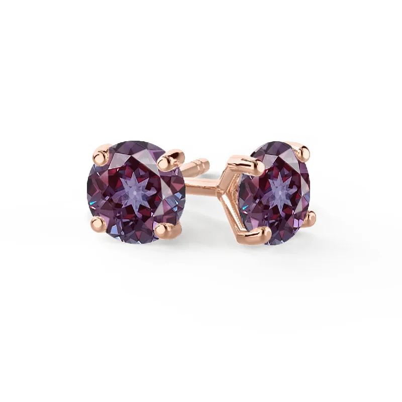 Animal Print Stud Earrings for Fun -SENA - Round Alexandrite 18k Rose Gold Stud Earrings