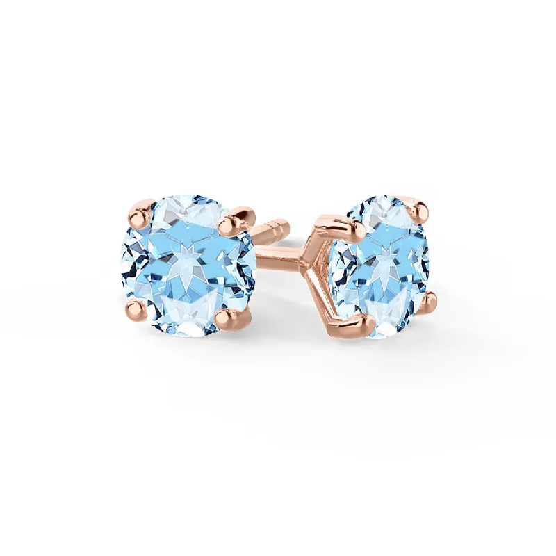 Vintage Stud Earrings with Patina -SENA - Round Aqua Spinel 18k Rose Gold Stud Earrings