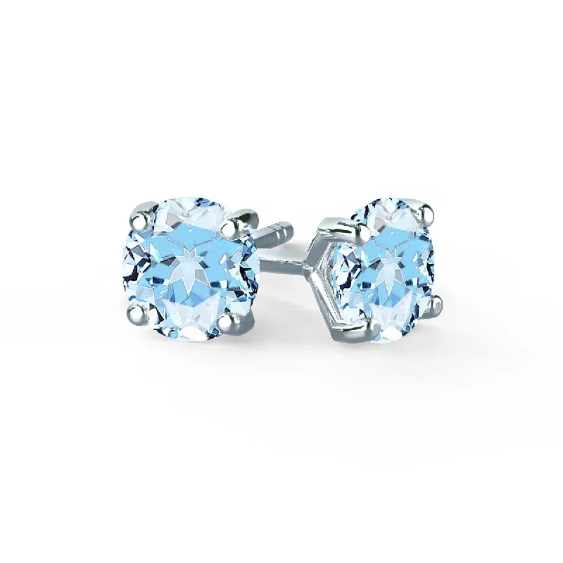 Contemporary Stud Earrings for Fashion -SENA - Round Aqua Spinel 18k White Gold Stud Earrings