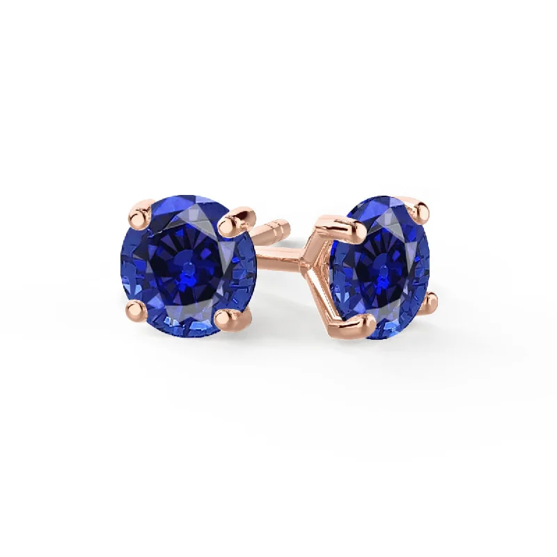 Gemstone Stud Earrings for Color -SENA - Round Blue Sapphire 18k Rose Gold Stud Earrings