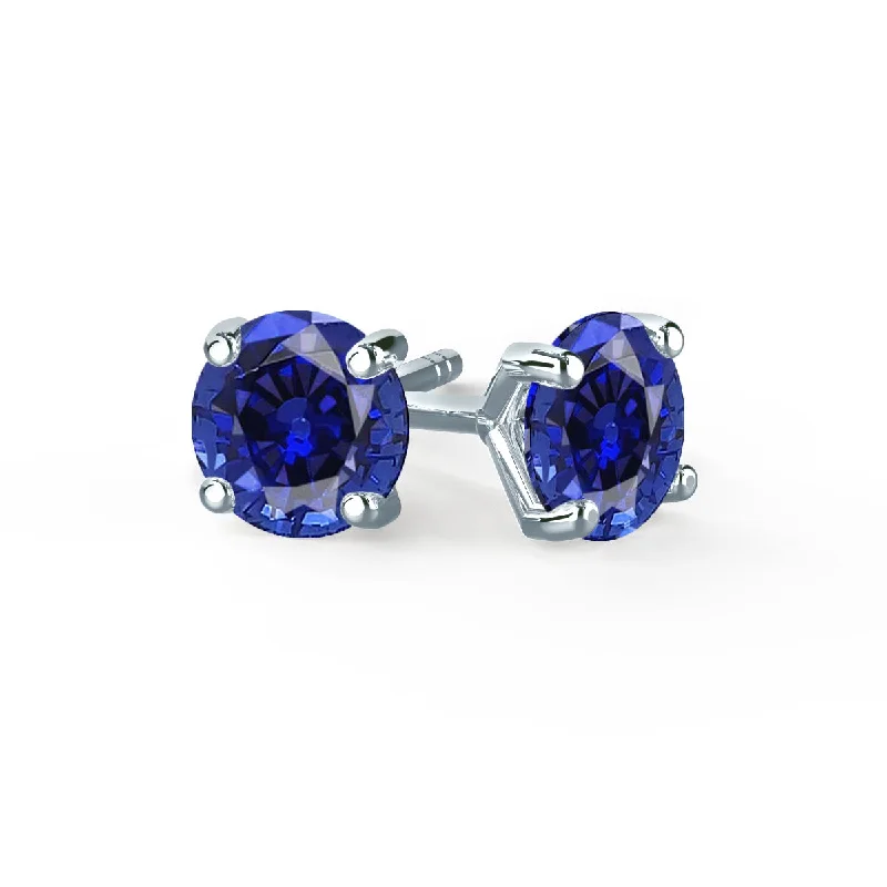 Square Stud Earrings for Modern -SENA - Round Blue Sapphire 18k White Gold Stud Earrings