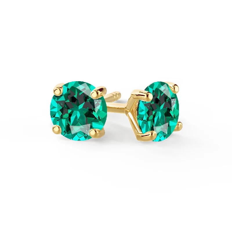 Animal Print Stud Earrings for Fun -SENA - Round Emerald 18k Yellow Gold Stud Earrings