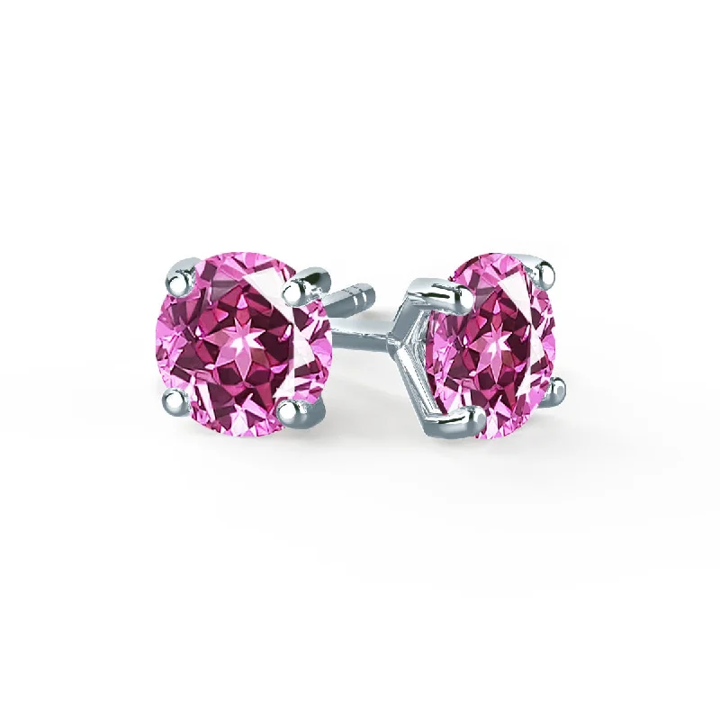 Heart Shaped Stud Earrings for Love -SENA - Round Pink Sapphire 18k White Gold Stud Earrings