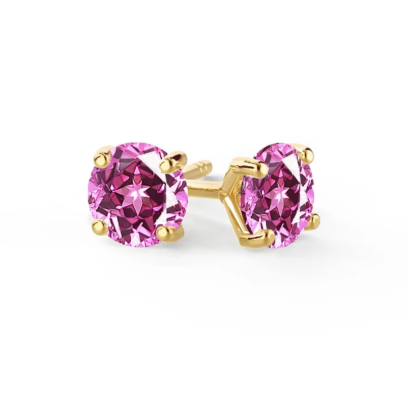 Star Shaped Stud Earrings for Charm -SENA - Round Pink Sapphire 18k Yellow Gold Stud Earrings