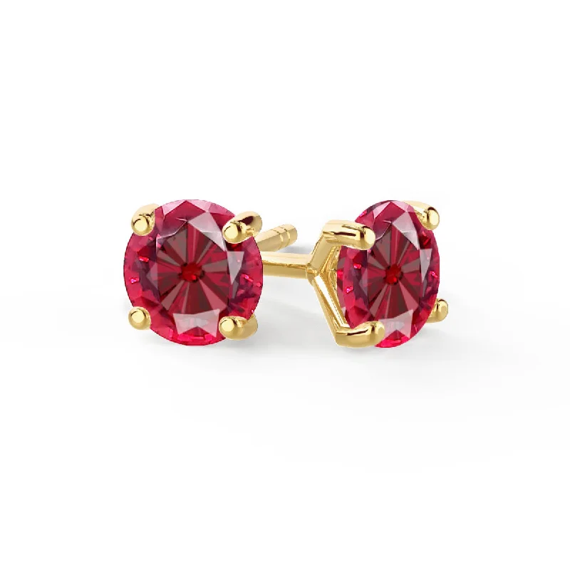 Geometric Stud Earrings for Trend -SENA - Round Ruby 18k Yellow Gold Stud Earrings