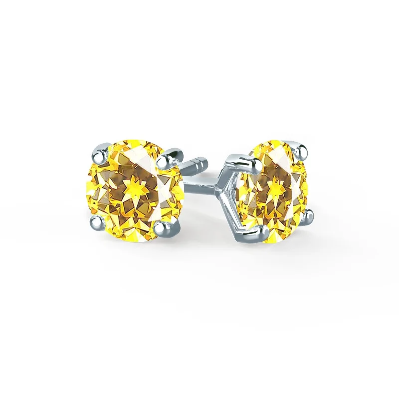 Oval Stud Earrings for Grace -SENA - Round Yellow Sapphire 18k White Gold Stud Earrings