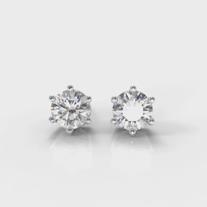 Heavy Duty Stud Earrings for Durability -Six Claw Diamond Stud Earrings (Lab Grown Diamonds)