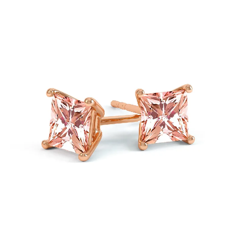 Stud Earrings with Vine Designs -VALENTIA - Princess Champagne Sapphire 18k Rose Gold Stud Earrings