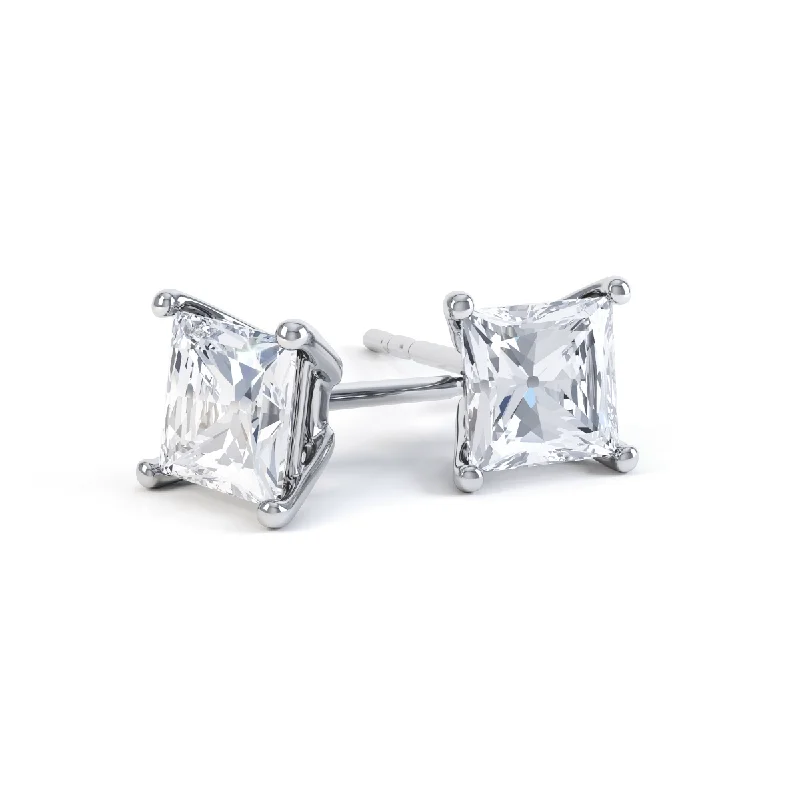 Gothic Stud Earrings with Dark Tone -VALENTIA - Princess Lab Diamond 18k White Gold Stud Earrings