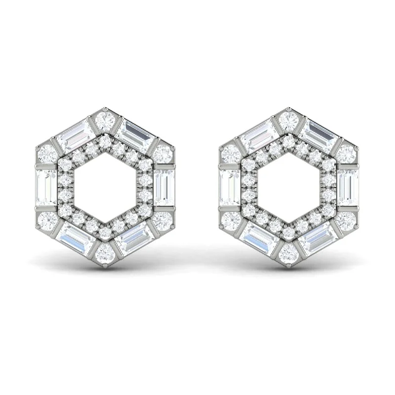 Stud Earrings for Concert Look -Diamond Baguette Double Row Open Honeycomb Stud Earrings