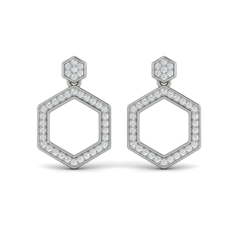 Screw Back Stud Earrings for Security -Channel Set Diamond Open Honeycomb Drop Stud Earrings