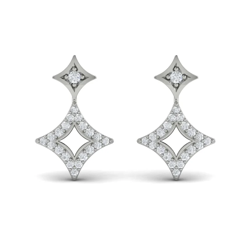 Stud Earrings with Vine Designs -Diamond Double Vlora Star Open Motif Drop Stud Earrings