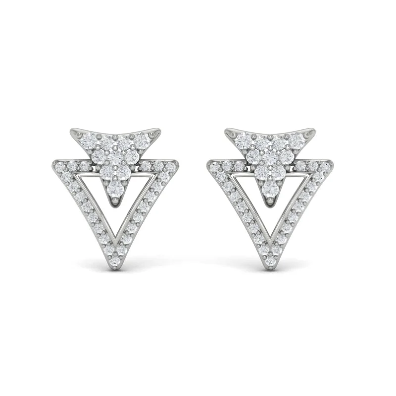 Stud Earrings with Debossed Designs -Diamond Double Trinity Open Stud Earrings