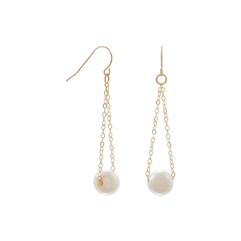 Animal Print Drop Earrings for Fun -14 Karat Gold French Wire Earrings with Floating Cultured Freshwater Pearl