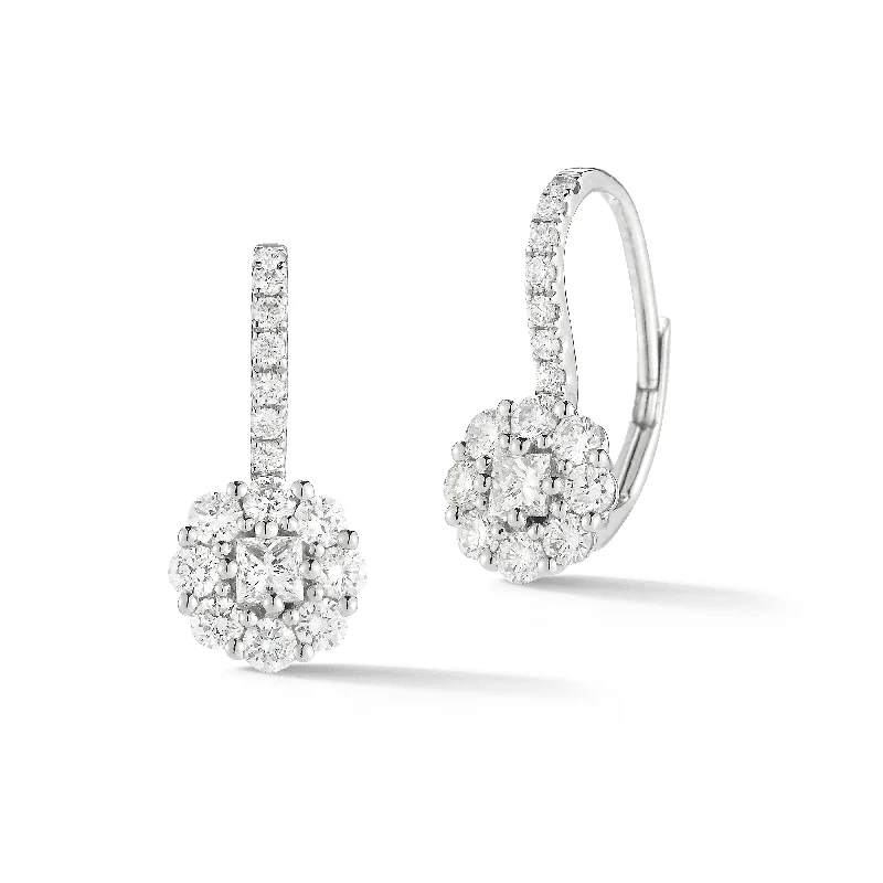 Drop Earrings for Bridesmaids Look -Diamond Princess-Cut With Halo Lever-Back Earrings