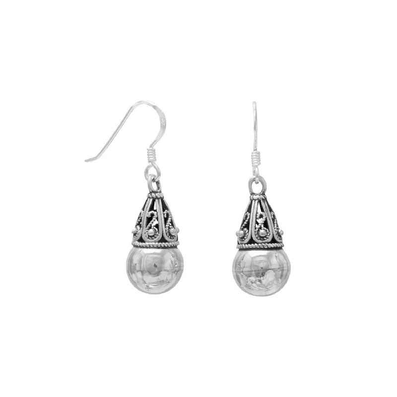 Drop Earrings for Everyday Glamour -8mm Bead with Bali Cap Earrings on French Wire