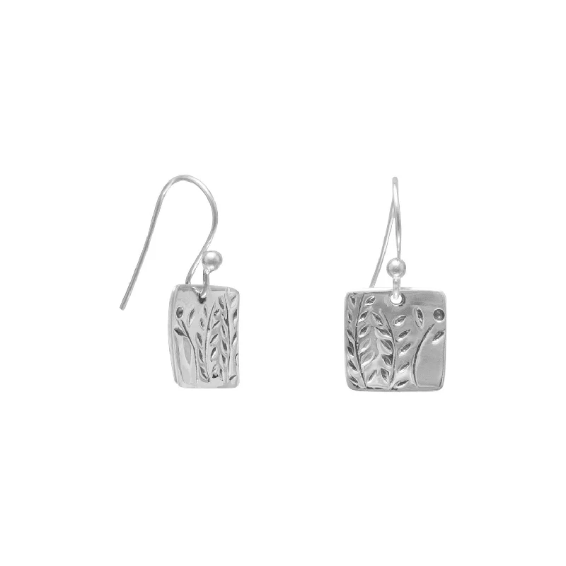 Drop Earrings with Leaf Motifs -French Wire Earrings with Fern Design