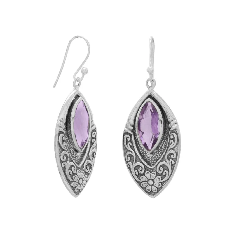 Drop Earrings with Animal Motifs -Oxidized Marquise Earrings with Amethyst