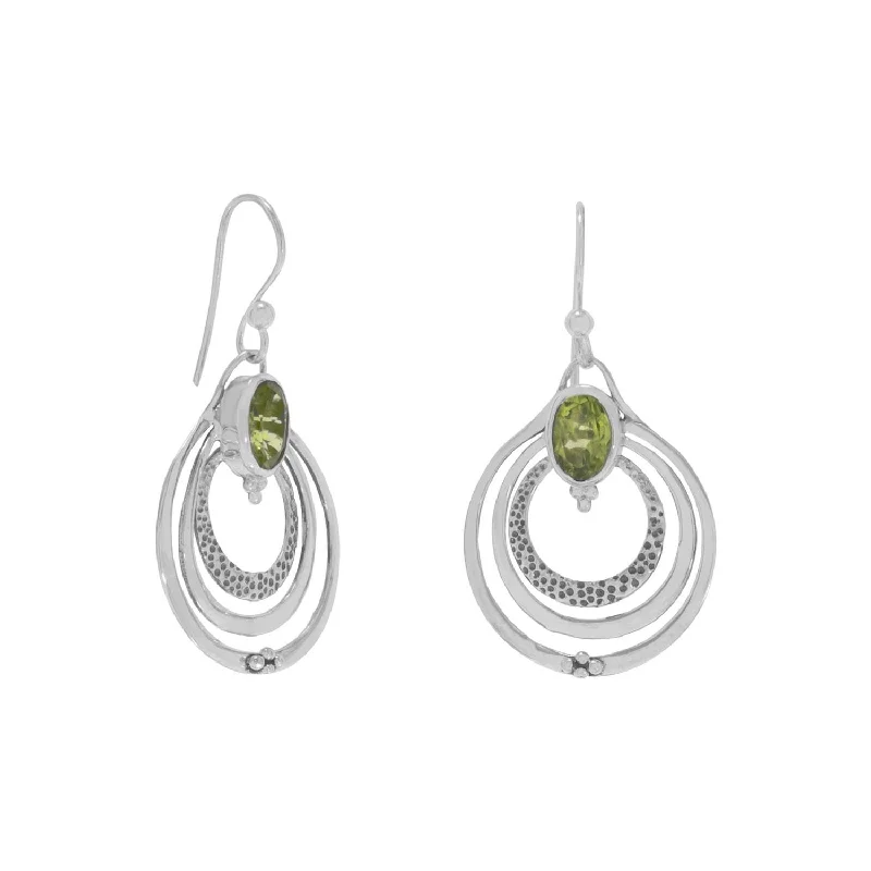 Drop Earrings with Infinity Symbols -Oxidized Triple Circle with Peridot Earrings