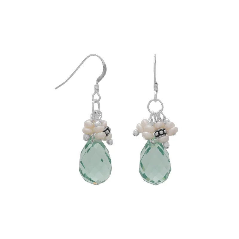 Drop Earrings with Crown Designs -Handmade Earrings with Light Blue Crystal and Pearls