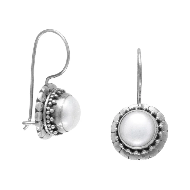 Drop Earrings with Knot Designs -Handmade Oxidized Cultured Freshwater Pearl Earrings with Dot Edge