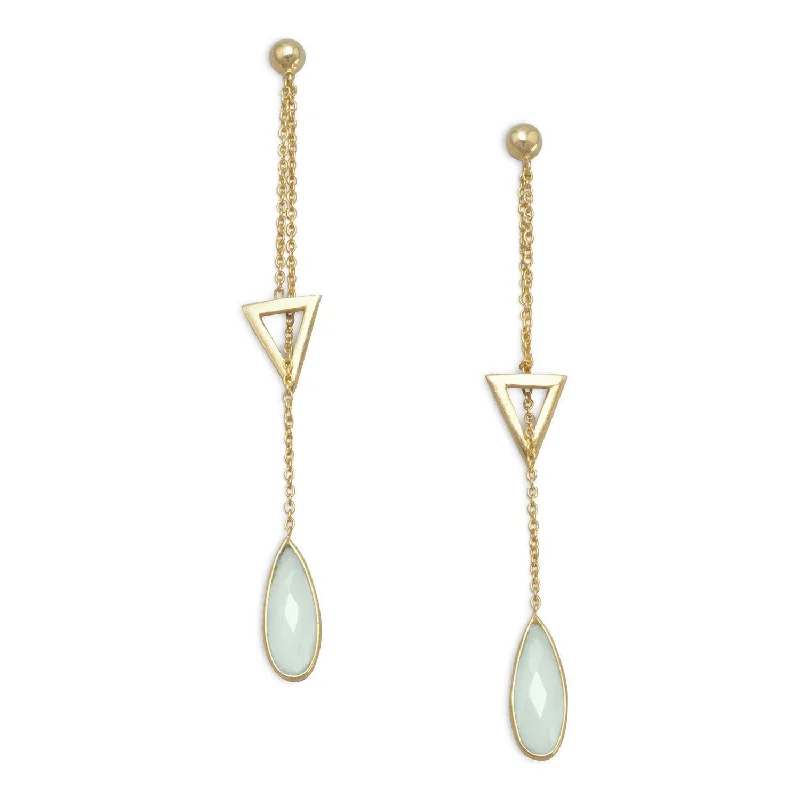 Short Drop Earrings for Subtle -14 Karat Gold Plated Lariat Style Earrings with Chalcedony Drop